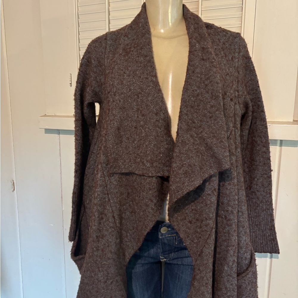 Free People Brown Women's Brown Wool Blend Knit Y2K waterfall Cardigan Sweater